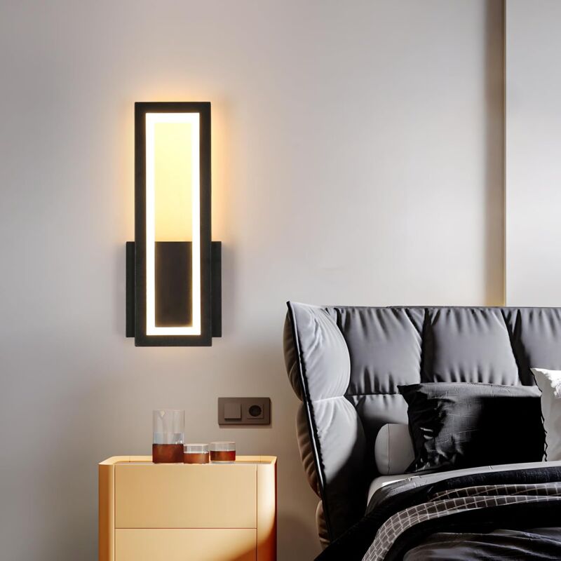 COMELY Applique Murale Intérieure LED, 16W 2000LM Moderne Acrylique Lampe Murale Noir, Luminaire Mural 3000K Blanc Chaud pour Chambre, Salon, Couloir, Escalier, 32CM [Classe énergétique E] 2