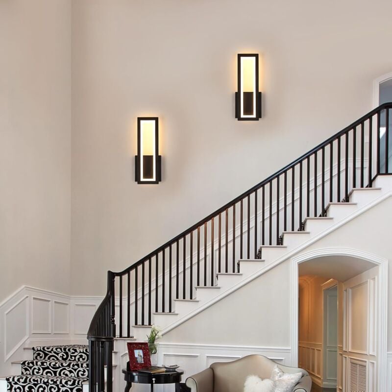 COMELY Applique Murale Intérieure LED, 16W 2000LM Moderne Acrylique Lampe Murale Noir, Luminaire Mural 3000K Blanc Chaud pour Chambre, Salon, Couloir, Escalier, 32CM [Classe énergétique E] 3