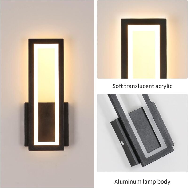 COMELY Applique Murale Intérieure LED, 16W 2000LM Moderne Acrylique Lampe Murale Noir, Luminaire Mural 3000K Blanc Chaud pour Chambre, Salon, Couloir, Escalier, 32CM [Classe énergétique E] 4