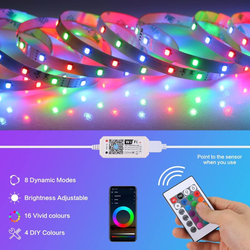 Ruban à LED 10m, Bande LED 3000 RGB Améliorée Lumineuse Ruban LED  Bluetooth/par télécommande pour Salon/Maison/Chambre/Soirée, Synchroniser  avec Rythme de Musique/Fonction de Minuterie