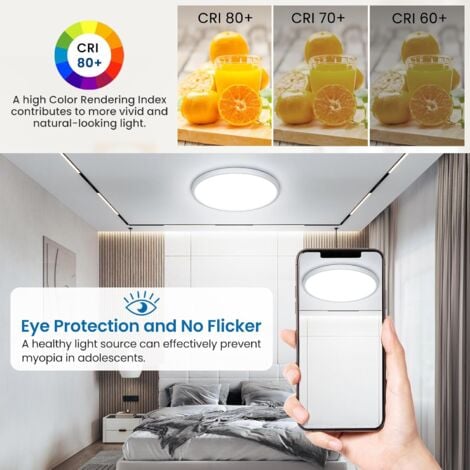 COMELY Plafonnier LED 27cm LED Plafonnier 24W 6500K Luminaire Plafonnier IP54 Lampe de Plafond LED Salle de Bain pour Chambre Cuisine