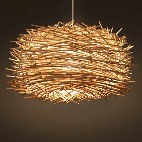 Comely – Lustre en rotin vintage Ø30cm – Abat-jour en forme de nid d'oiseau – Hauteur réglable – Compatible ampoules E27 – Installation facile