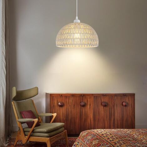 COMELY Suspension Luminaire Rotin Moderne, Blanc Lustre Abat-jour Naturel en Rotin, Lampe Suspendue Réglable en Hauteur, E27 Suspension pour Cuisine, Chambre, Salon, Café (Sans Source Lumineuse)