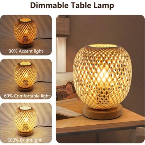 COMELY Bambou Tissé Lampe de Table, Lampe de Chevet Abat-Jour en Bambou Design avec Base en Bois Naturel pour Chambres à Coucher, Bureau, Salle à Manger et Salon