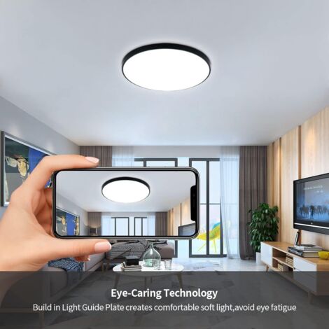 COMELY Ø27CM Plafonnier Led, 24W Moderne Lumiere Plafond Etanche 6000K Rond Plafonnier Luminaire 2000LM Plafonnier Salle de Bains, Salon, Chambre, Cuisine, Balcon, Couloir [Classe énergétique E]