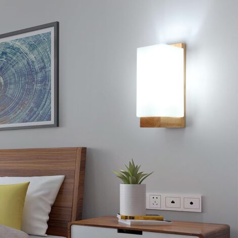 COMELY Applique Murale Intérieure Bois, Moderne E27 Lampe Murale Design Minimaliste, Abat-jour en Verre Applique Murale pour Chambre Salon Couloir Café Décoration Intérieure