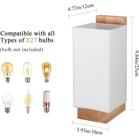 COMELY Applique Murale Intérieure Bois, Moderne E27 Lampe Murale Design Minimaliste, Abat-jour en Verre Applique Murale pour Chambre Salon Couloir Café Décoration Intérieure