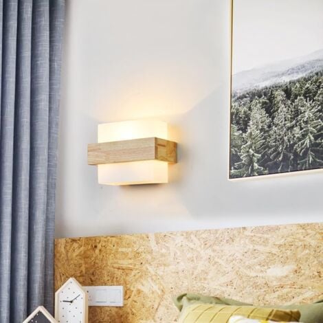COMELY Applique Murale Intérieure Bois, Moderne Lampe Murale E27 avec Abat-jour en Verre, Créative Design Éclairage Mural Décoration Intérieure pour Chambre Salon Couloir Escalier Café [Classe énergét