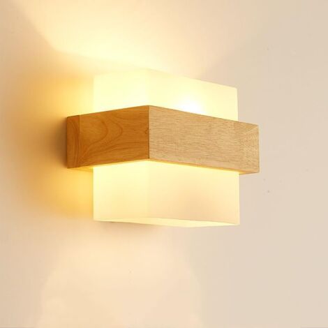 COMELY Applique Murale Intérieure Bois, Moderne Lampe Murale E27 avec Abat-jour en Verre, Créative Design Éclairage Mural Décoration Intérieure pour Chambre Salon Couloir Escalier Café [Classe énergét