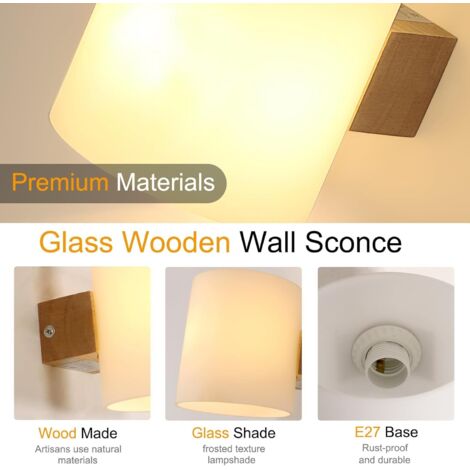 Applique Murale Bois Et Verre - Luminaire E27 Design Moderne Pour Chambre, Salon, Couloir - Blanc