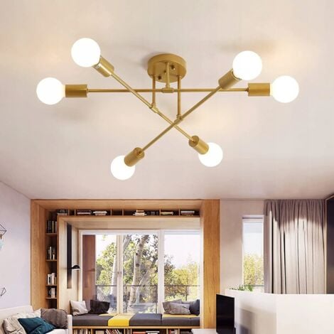 COMELY Lustre Plafonnier Industriel, 6 Lumières E27 Lampe de Plafond Retro Vintage en Metal, Retro Suspension Luminaire Doré pour Salon Salle à Manger Chambre Cuisine Restaurant