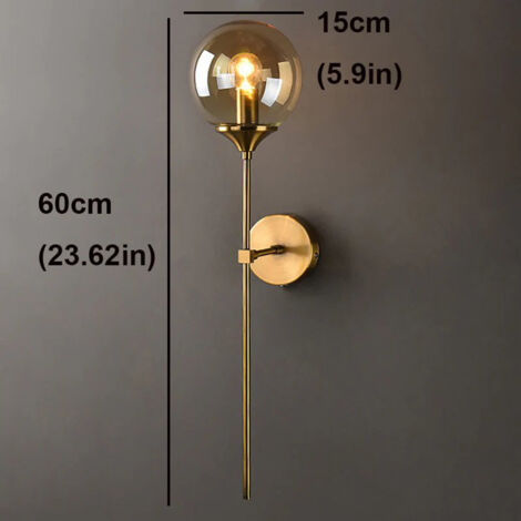 COMELY® Applique Murale Industrielle Vintage, Lampe Murale Intérieure à LED, Lampe de Chevet E14 Golde, Appliques Boule en Verre Ambré pour Chambre, Salon, Couloir, Salle à Manger (ambre)