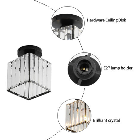 Mini Plafonnier Cristal Moderne E27 - Lampe De Plafond LED Cristal 19 Cm Pour Cuisine, Chambre, Couloir, Entrée