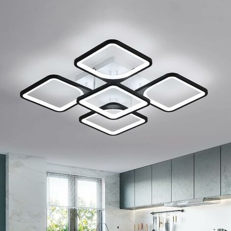 Plafonnier LED Moderne, 75W Lampe de Plafond Design Carré Noir , 6500K  Lustres de Salon à Lumière Blanche Froide Éclairage de Plafond Intérieur  pour