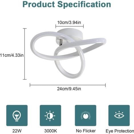 COMELY Plafonnier LED, Plafonnier en acrylique 23 W, Lampe de plafond 3500K 2000lm pour Cuisine, Salon, Chambre à coucher, Diamètre 24 cm