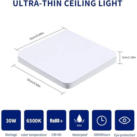COMELY Plafonnier LED 32W UFO Panel Carré Lampes de Plafond Moderne Ultra-mince LED Lampe  3600LM Blanc Froid 6500K Facile à installer Applicable à Salle de Cuisine Salon Balcon 30  30  3.5cm