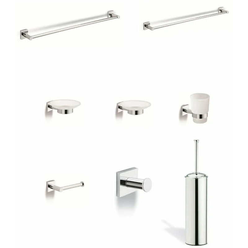 METAFORM KIT COMPLETO ACCESSORI BAGNO SET CROMATO E ABS ZERO 8