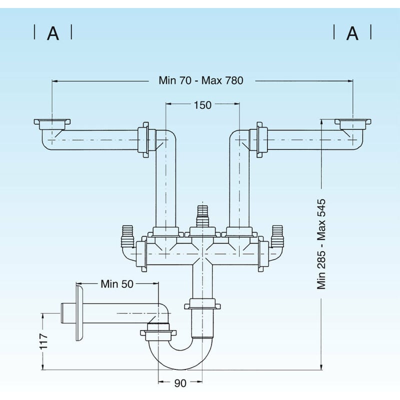 Sifone 1 Via Per Lavello Completo Di Piletta Per Porcellana — Homelide