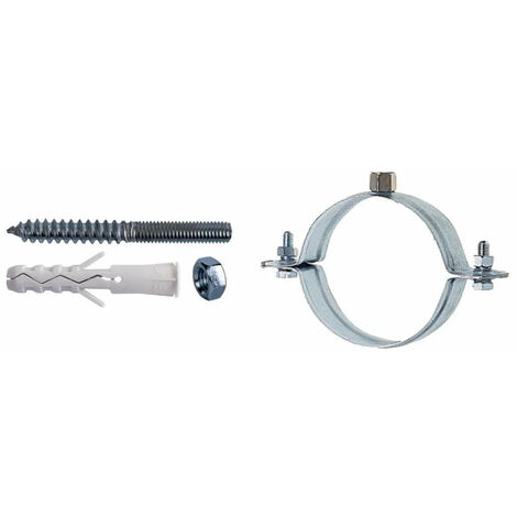 Collare tondo acciaio zinc. c/perno e tassello p/fissaggio tubi pluv. 80 mm.