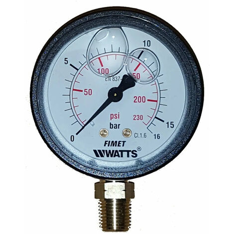 Manometro Ø63 Con Attacco Radiale 1/4" 0-16 Bar Ad Olio Con Corpo In Abs