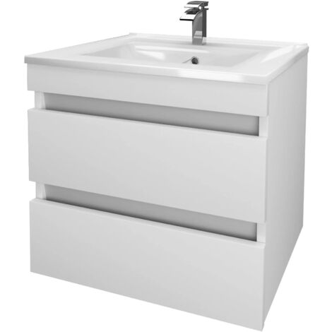 Savinidue - Cloud Composizione Sospesa A 2 Cassettoni Colore Bianco Da L60X47Cm (Compreso Di Lavabo + Lampada + Specchiera. Miscelatore Non Incluso)