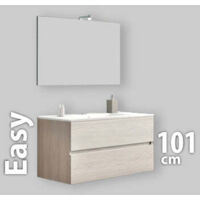 Savinidue - Mobile Sospeso In Composizione A 2 Cassetti Colore Rovere Grigio Da 100 Cm (Compreso Lavabo - Lampada - Specchiera)