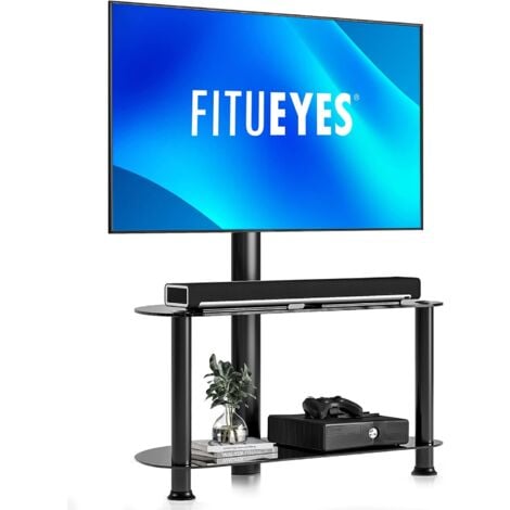 FITUEYES 2-Tiers TV Stand Cabinet With Bracket for 32-55 Inch TVs,Height Adjustable Universal Corner Glass TV Stand Mount with Storage Cable Management,Max VESA 400x400mm 