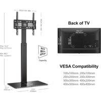 FFITUEYES High TV Floor Stand for 27" - 55" Max. Height 138.6 cm Cantilever TV Stand with Swivel Mount Tempered Glass Base Black TT106001MB