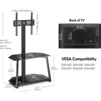 FITUEYES 2-Tiers TV Stand/Base for 23-55 Inch TVs, Universal Corner TV Floor Stand with Storage, Height Adjustable TV Mount Bracket with Tempered Glass Media Storage Shelves, Max. VESA 400x400mm