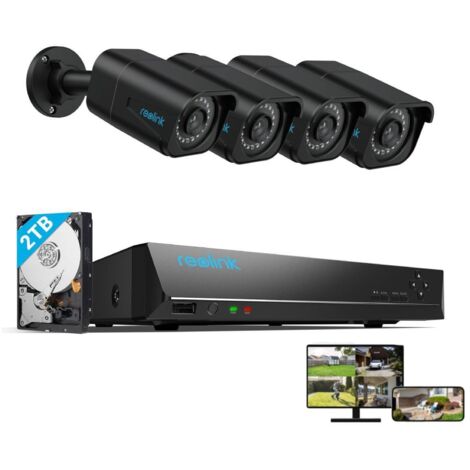 Reolink 8MP Kit di videosorveglianza 4X telecamera IP PoE Bullet,  NVR 8CH 2TB, rilevamento persone/veicoli, visione notturna 30m con audio, RLK8-800B4-A-Nero