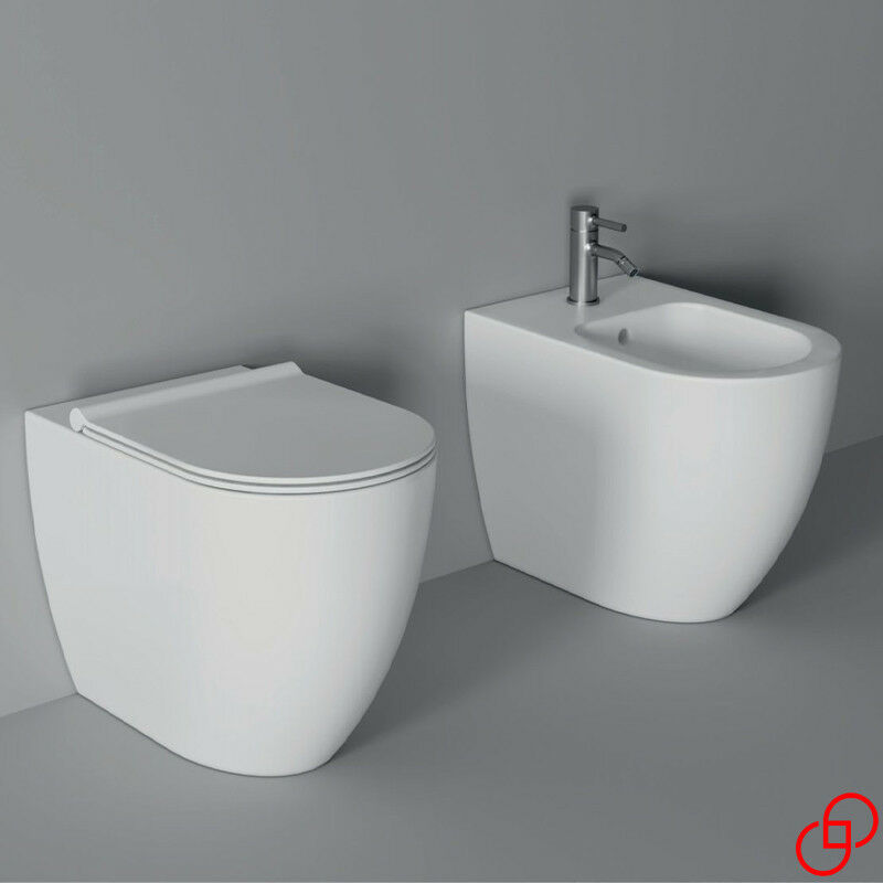 Coppia Sanitari Wc + Bidet a Terra Filo Muro FORM - Senza Brida - Senza  Copri WC - In Ceramica Bianca