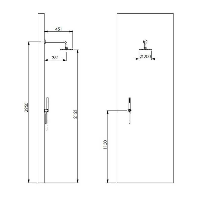 Candy gruppo doccia con miscelatore, doccetta laccio supporto braccio +  soffione tondo in inox diametro 25cm colore cromo