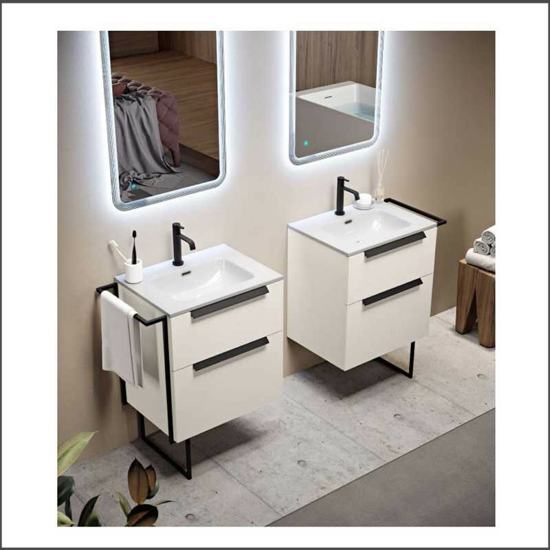 Mobile Bagno Urban120 cm Sospeso Spatolato Bianco Base 2 Cassettoni -  Doppio Lavabo in Resina