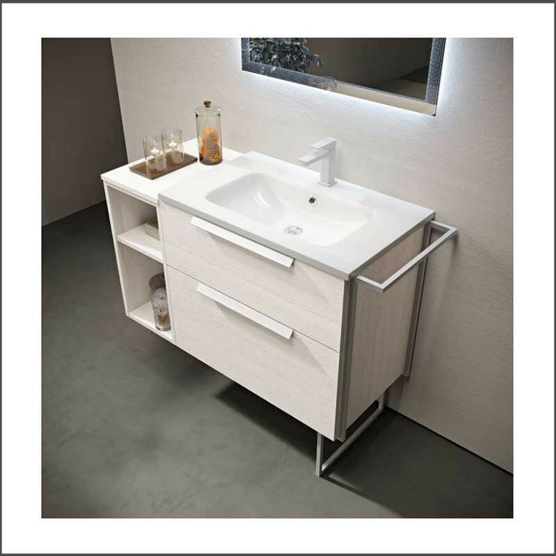 Mobile bagno a terra 85 cm bianco decape con lavabo specchio e lampada  Romantica