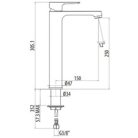 MISCELATORE LAVABO SENZA SCARICO CON FLEX INOX DI ALIMENTAZIONE