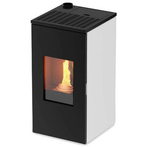 Stufa a Pellet FOCO Bianco Modello FUTURA 7 Ad Alta Efficienza Classe Energetica A++ Stile Moderno Dimensione Compatta