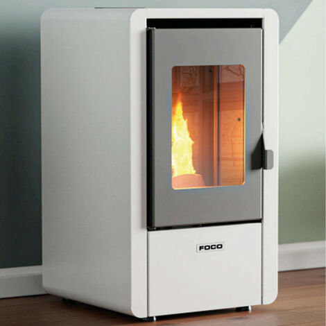 Stufa a Pellet FOCO Bianco - Modello Petit - Ad Alta Efficienza - Classe Energetica A+ - Stile Moderno - Dimensione Compatta