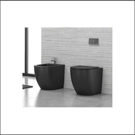 WC Rimless MILOS Installazione Filomuro + Sedile Soft Close Ceramica - Colore Nero Opaco
