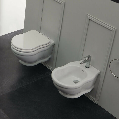 Wc+Bidet in Ceramica Sospesi Filo Muro TIME - WC con Scarico a Parete