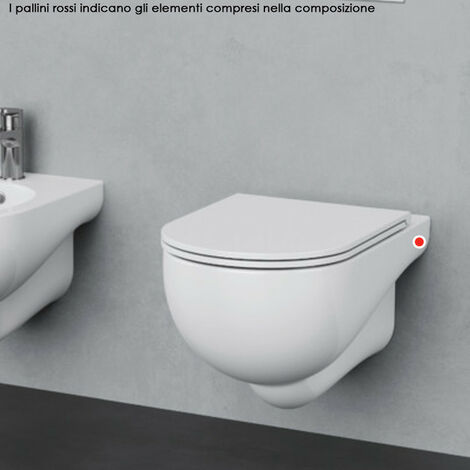 Vaso Wc Sospeso Senza Coprivaso NUVOLA - Wc Senza Brida - Ceramica Bianca - Contemporaneo - Easy Clean