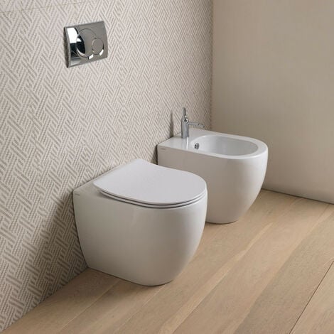 Coppia a Terra Filo Muro WC + Bidet Monoforo - Mod. LIKE - Sistema di  Scarico Smart Clean 