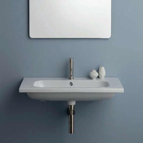 Lavabo Consolle 90x45xh15 cm a Incasso o Sospeso  In Ceramica - Bianco Lucido (1/3)