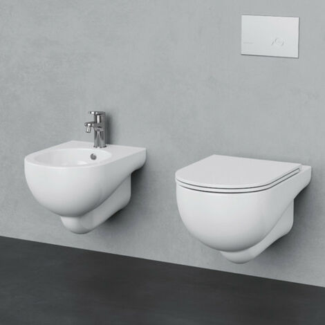 Coppia Sanitari Sospesi NUVOLA WC + Bidet - Ceramica Bianco Senza Copri Wc