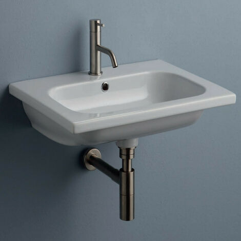 Lavabo Consolle 60x45xh15 cm Installazione a Incasso o Sospeso  In Ceramica - Bianco Lucido (1/3)