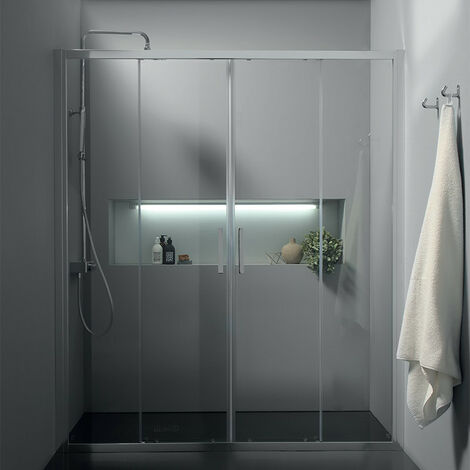 Box Doccia Nicchia da 140 cm FPSC57 - Altezza 200 cm - Doppia Porta Scorrevole - in Cristallo Trasparente (1/5)