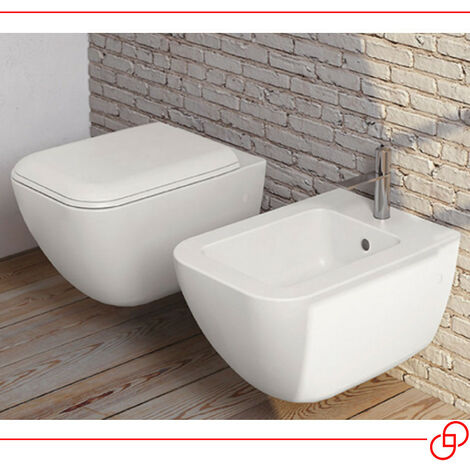 Coppia Sanitari WC + Bidet Sospesi SHUI COMFORT - WC con Sedile Soft Close  Ceramica Ampia