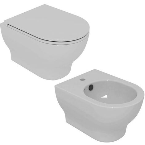 Coppia Wc + Bidet Sospesi SPEED Senza Copriwc - Ceramica Bianca - Design Contemporaneo
