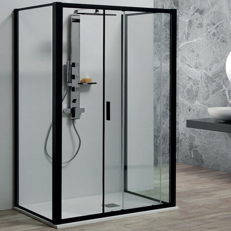 Bo x Doccia 70 x 90 x 70 cm a Muro 3 Lati con 2 Ante Scorrevoli - 1 Lato Fisso - Profili Bo x Nero - Altezza 200 cm (1/5)