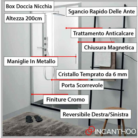 Box Doccia Nicchia da 140 cm FPSC57 - Altezza 200 cm - Doppia Porta  Scorrevole - in Cristallo Trasparente