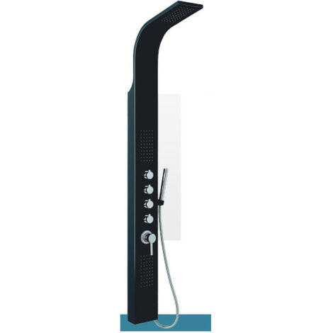 Pannello Doccia Multifunzione DANUBIO 166.5x15.5 cm - Alluminio Verniciato Nero - Soffione - Getto Orizzontale